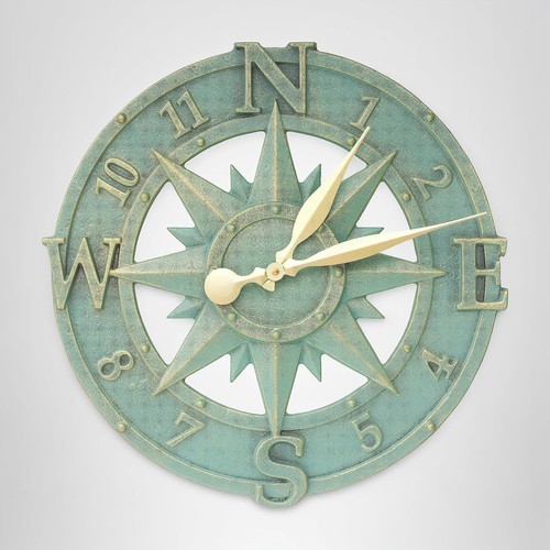 Compass rose clock bronze - compass,